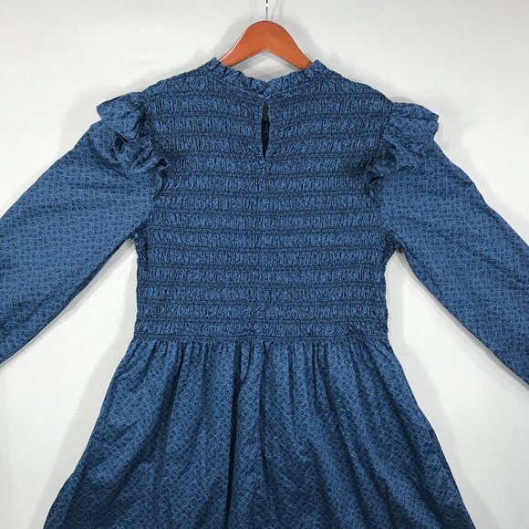 GAP Dress Women's XL Blue Floral Pullover Mini Smocked Ruffle Sleeve Pockets - Picture 12 of 16